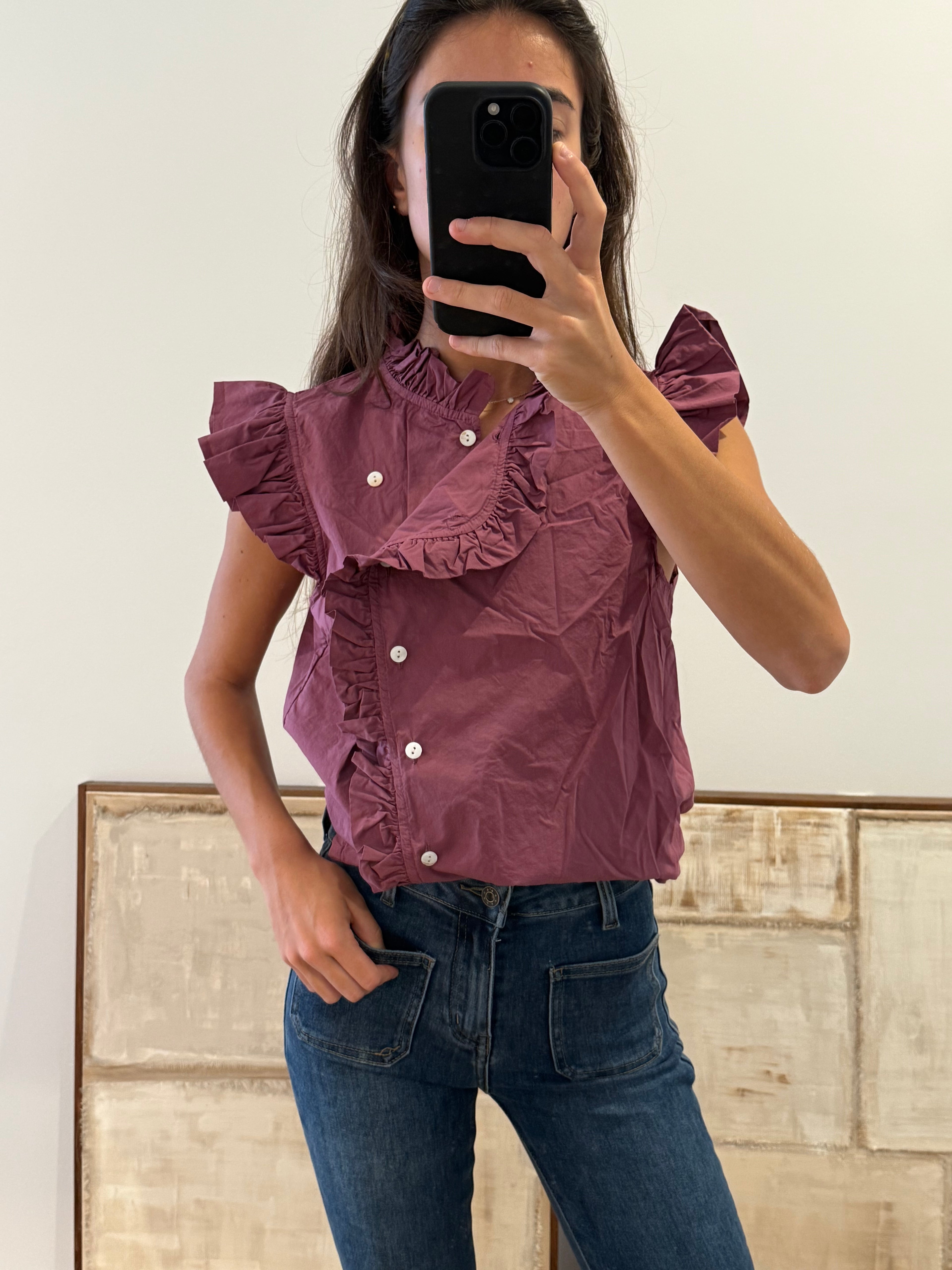 Blusa cruzada botones rosa malva