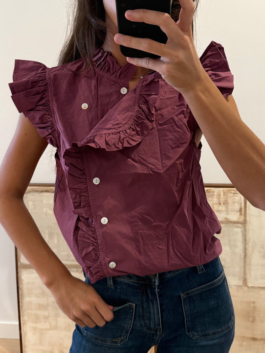 Blusa cruzada botones rosa malva