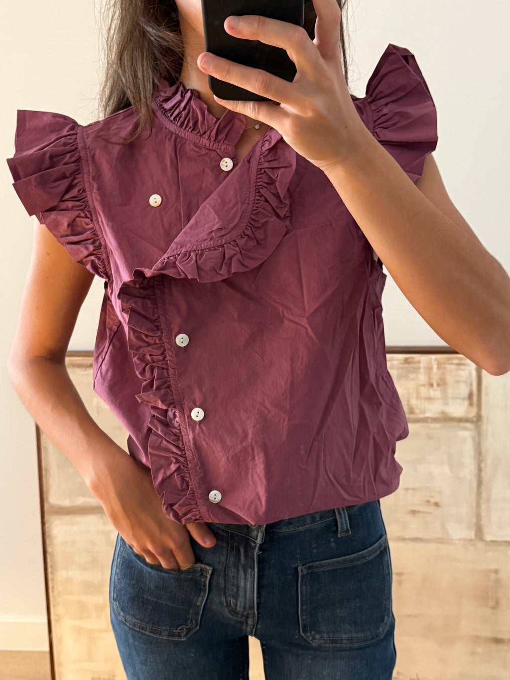 Blusa cruzada botones rosa malva