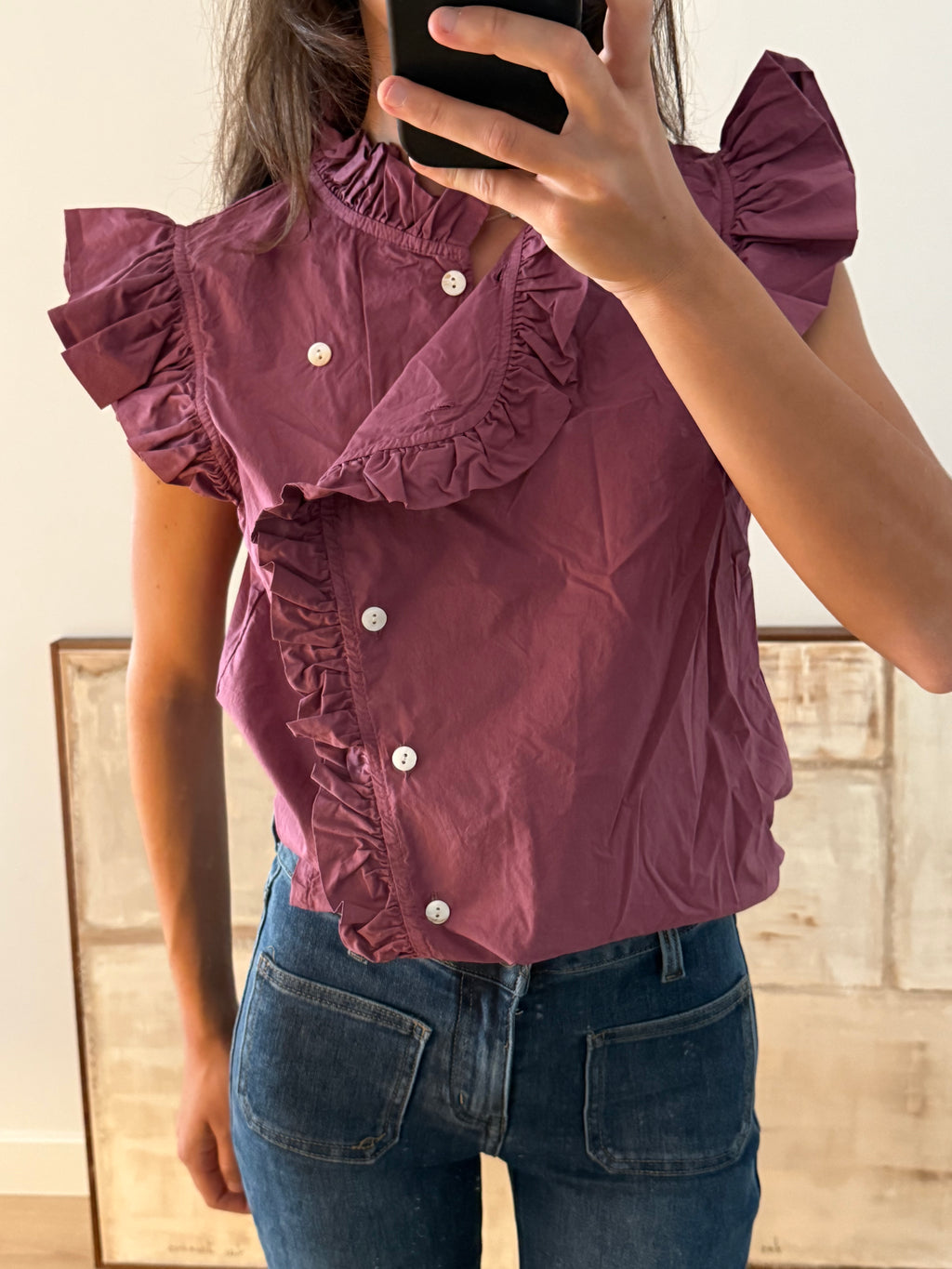 Blusa cruzada botones rosa malva