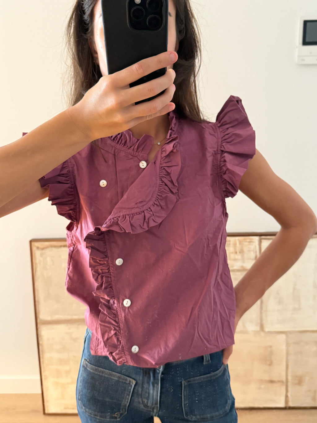Blusa cruzada botones rosa malva