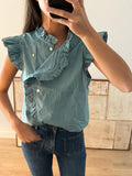 Blusa azul verdoso cruzada botones
