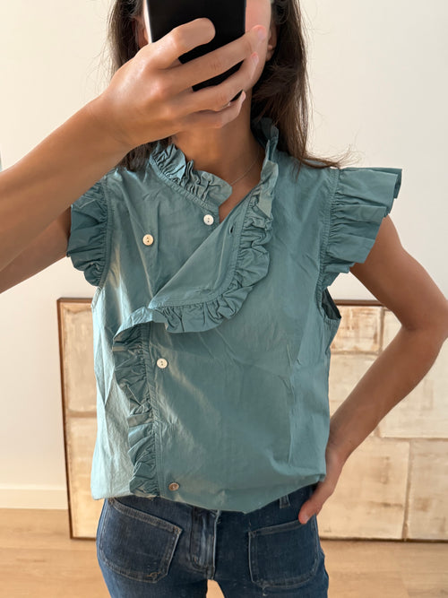 Blusa azul verdoso cruzada botones