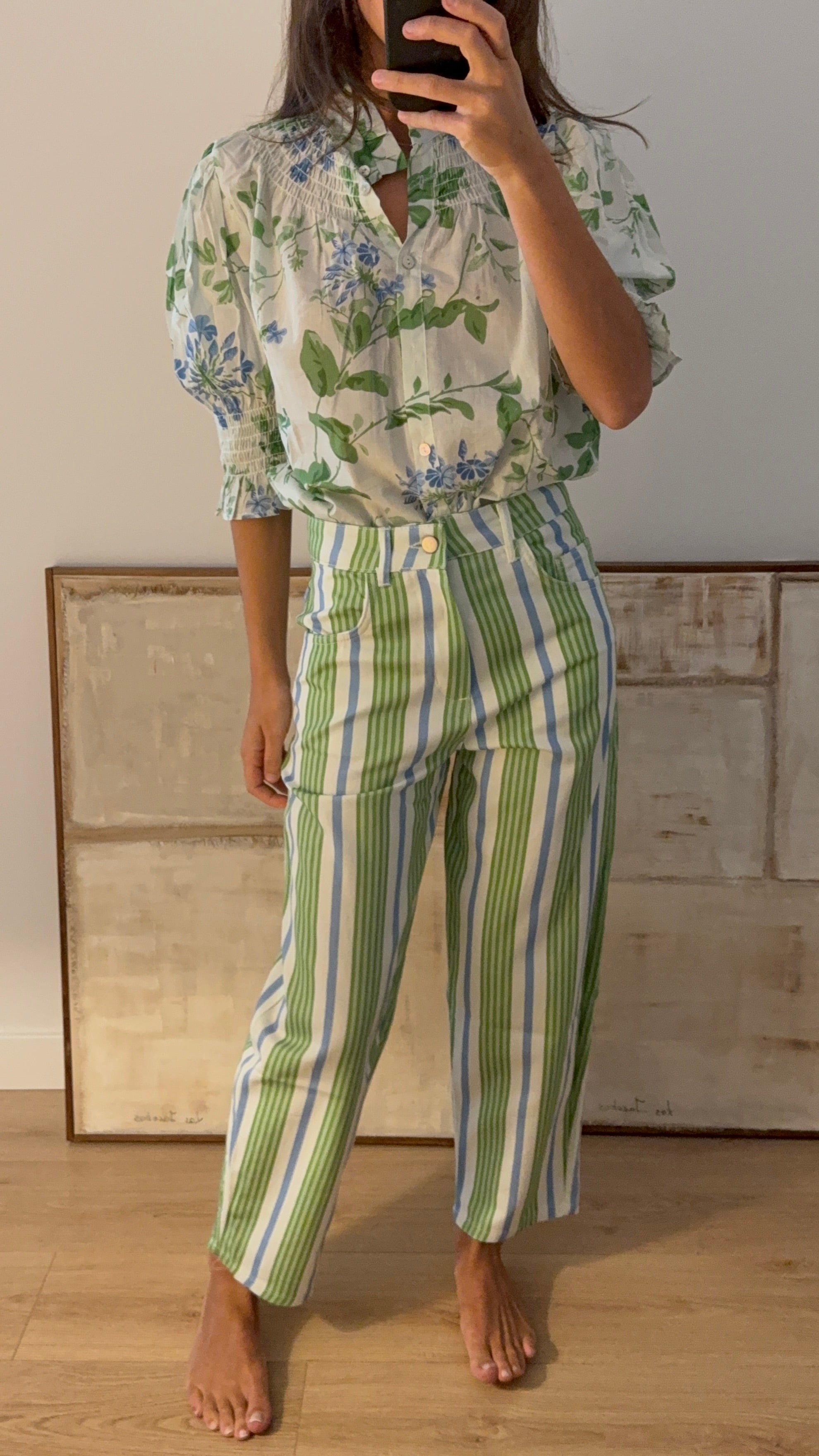 Pantalon ballon rayas verde y azul
