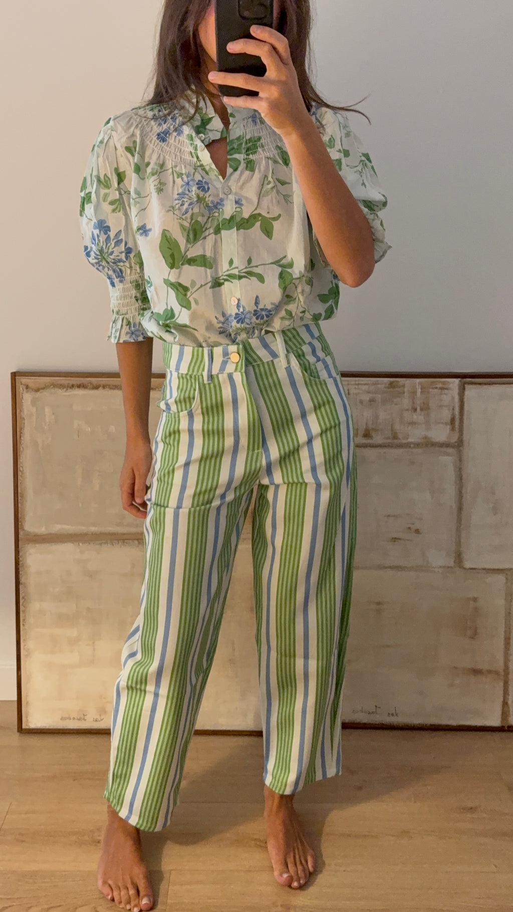 Pantalon ballon rayas verde y azul