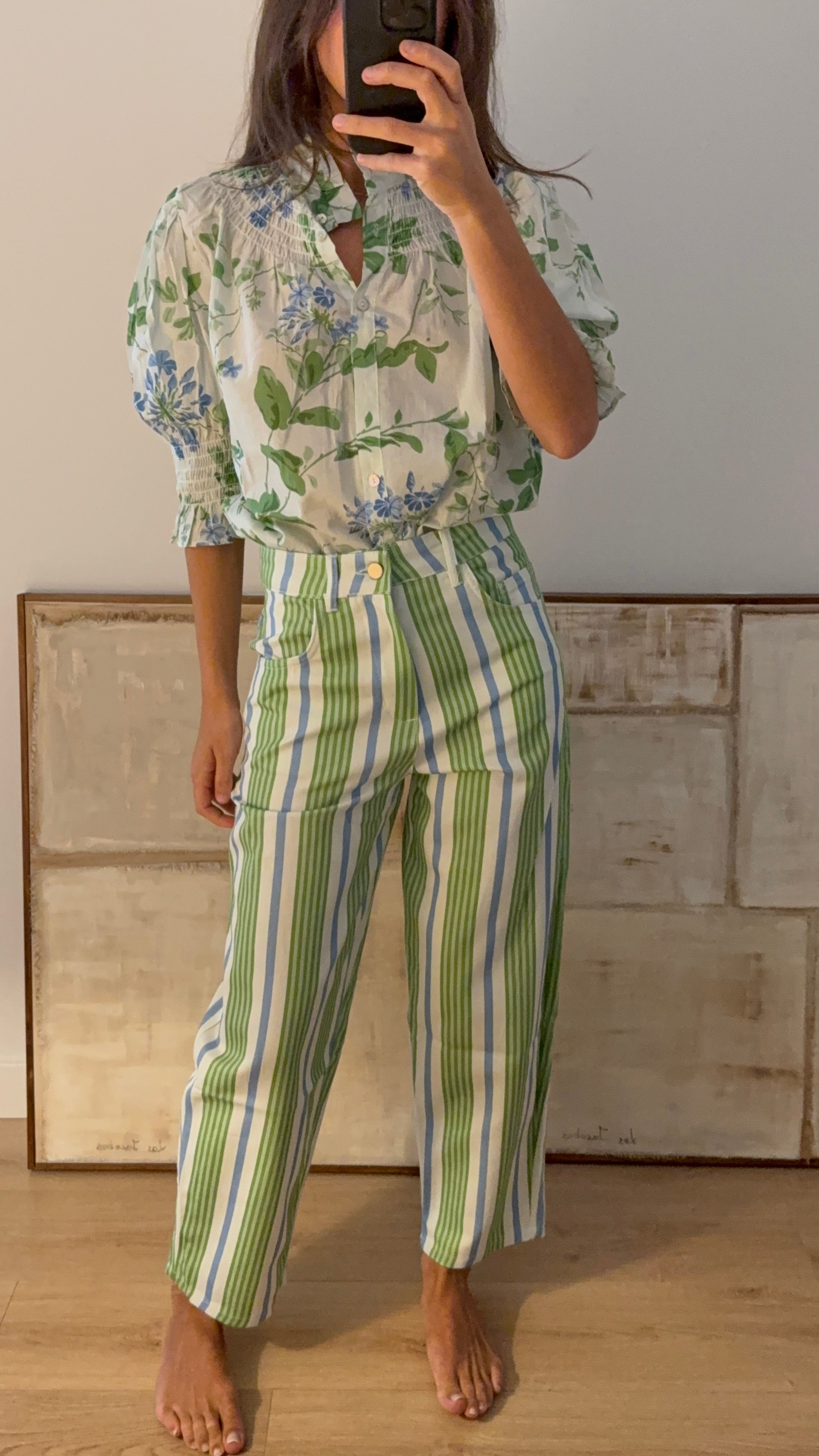 Pantalon ballon rayas verde y azul